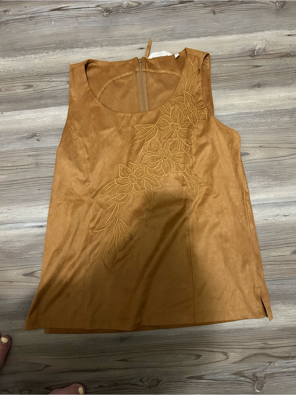 Soft Surroundings Suede-Look Embroidered Tank Top - Camel